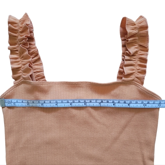 Sunday Best Orange Firecracker Ruffle Strap Ribbed Thong-cut Bodysuit, Size XS - Picture 10 of 11